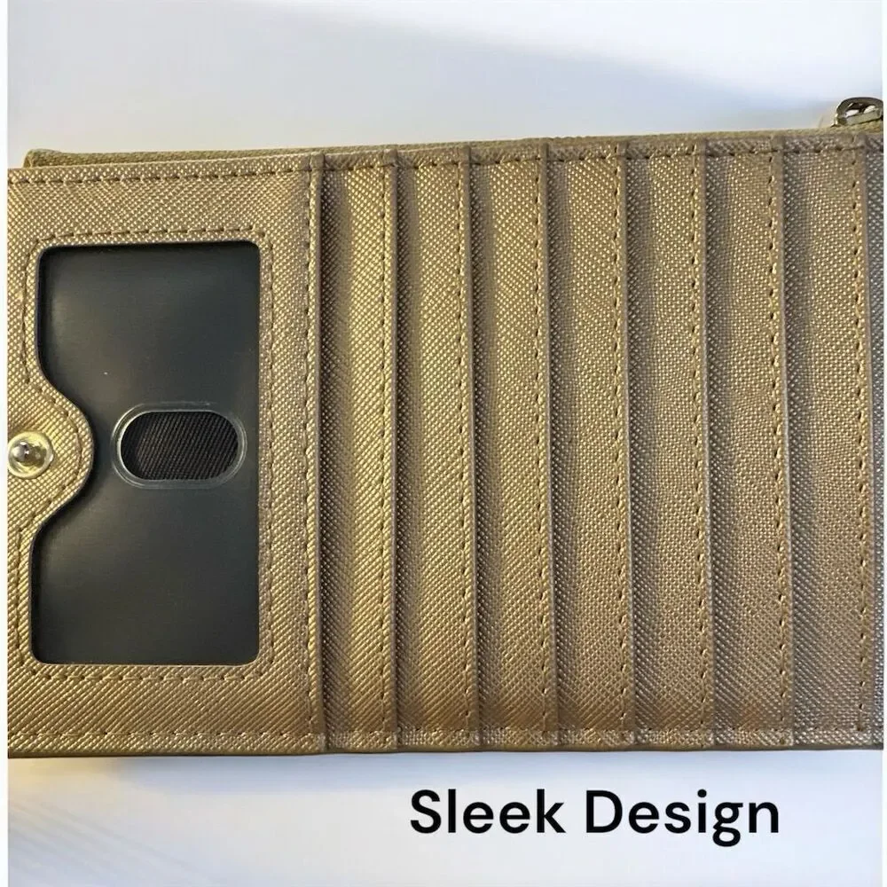 Travelambo Gold RFID Blocking Double Snap and  Zipper Slim Wallet with ID Window